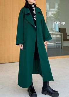 Simple green Fine tunics for women Wardrobes Notched tie waist fall coats

 Materials used: cotton blended

Measurement:One size fits all for this item. Please make sure your size doesn't exceed this size: BUST-126cm   
   
length 121cm / 47.19"
Sleeve length 67cm / 26.13"
Cuff 38cm / 14.82"
bust 126cm / 49.14"
Waist 130cm / 50.7"
hem 158cm / 61.62"



We ship worldwide.

Tracking numbers provided for all orders. Green Solid Color Workwear Outerwear, Green Cotton Solid Color Outerwear, Green Cotton Outerwear With Solid Color, Green Solid Color Outerwear For Work, Dark Green Long Sleeve Outerwear For Fall, Solid Outerwear With Belted Cuffs And Long Sleeves, Fall Cotton Outerwear With Belted Cuffs, Oversized Outerwear With Belted Cuffs For Fall, Green Long Sleeve Solid Outerwear