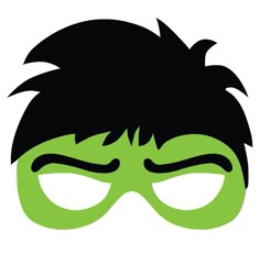 a green mask with black hair and eyes