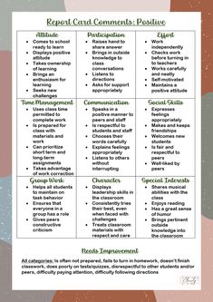 a table that has different types of words and phrases on it, including the words in each