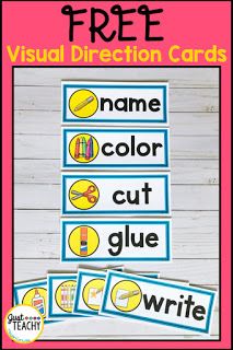 free visual direction cards for the classroom to use in their writing and spelling skills, including name