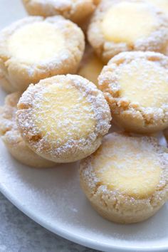 small powdered sugar cookies on a white plate