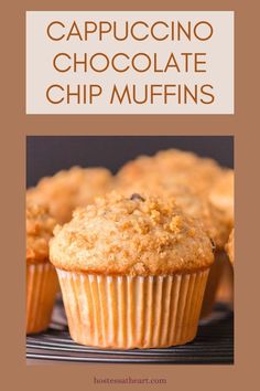 Cappuccino Chocolate Chip Muffins Recipe - Hostess At Heart https://hostessatheart.com/cappuccino-chocolate-chip.../ Cappuccino Muffins Recipes, Cappuccino Muffins, Chocolate Muffins Recipe, Chocolate Chip Muffins Recipe, Drop Cookie, Chocolate Chip Muffin Recipe, Yogurt Muffins, Chocolate Muffin Recipe, Chocolate Cappuccino