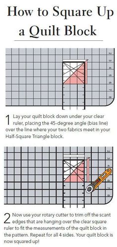 the instructions for how to square up a quilt block with pictures and text on it