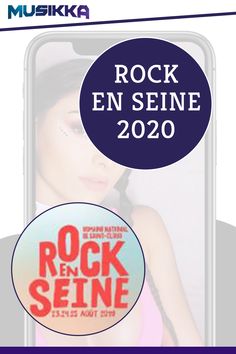 an advertisement for rock en seine 2020 with a woman in pink top and blue background