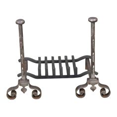 a metal rack with two handles and four wheels on one side, sitting against a white background