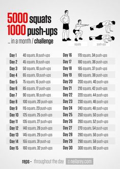 a poster showing how to do squats and push - ups in one month or two