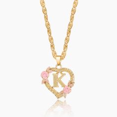 Flower Initial Necklace w/ Clip Chain | Dorado Fashion Flower Initial, K Necklace, Arabic Jewelry, Medical Jewelry, 18k Gold Chain, Jewelry Charms Pendants, Dope Jewelry, Rose Gold Metal, Letter Necklace