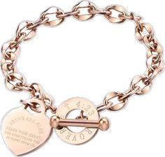 Valentine's Day Rose Gold Metal Charm Bracelet, Rose Gold Metal Bracelets For Valentine's Day, Rose Gold Metal Bracelet For Valentine's Day, Rose Gold Chain Bracelet For Valentine's Day, Rose Gold Round Bracelets For Valentine's Day, Niche Design, Bracelet Designs, Women's Style, Buckle