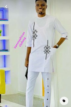 "Welcome to \"Sammyafricanclothing\" shop on Etsy! We are delighted to introduce our elegant handmade outfit that is designed with love and meticulous attention to detail. This unique ensemble is perfect for those who want to add a touch of sophistication and make a bold statement with their attire. Our outfit is made with the highest quality materials and adheres to exceptional tailoring standards. The use of premium cotton ensures not only a luxurious feel but also unparalleled comfort in any weather condition. The fabric is fantastic and allows you to shine while feeling at ease. To guarantee a perfect fit, our outfits are true to size. We recommend providing accurate measurements to ensure that the outfit complements your unique body shape. We offer customization options, allowing you Traditional White Sets With Set-in Sleeves, Men Wedding Suit, Groomsmen Dress, Suit Prom, Men Kaftan, African Wear Styles For Men, African Shirts For Men, Dress Men, Wedding Suits Groom