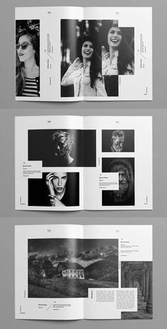 an open book with black and white photos on it