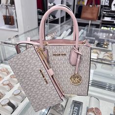 Michael Kors SET Bag Mercer Messenger MD + Wallet 2Zip Vanilla Pink Powder Blush 194900271964 | eBay Michael Kors Top Handle Bag, Climbing Rope Bags, Pink Michael Kors Purse, Dream Purse, Climbing Chalk Bags, Pink Purses, Girly Items, Pink Michael Kors Bag, Christmas Gift Ideas For Women