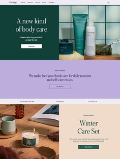 an image of a website design for a skin care company, with the words winter care set on it