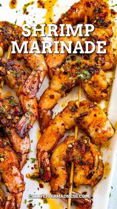 shrimp marinade on skewers with text overlay