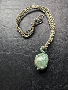 "Beautiful healing stone in gorgeous green tones. This is an extra fine specimen of aventurine in a large polished tumble. Green aventurine promotes humor, optimism, hope and joy. It helps keep its wearer well-grounded during times of change and emotional upheaval. I carefully knotted this netting with a strong hemp, entirely by hand, each tie done with love and intention, making sure everything was perfectly placed, so the stone is presented in its best light. Every knot, every twist is to ensu Bohemian Agate Jewelry With Adjustable Cord, Green Spiritual Jewelry With Adjustable Cord, Spiritual Jewelry With Natural Stones On Waxed Cord, Spiritual Jewelry With Natural Stones And Waxed Cord, Jade Wire Wrapped Jewelry For Healing, Artisan Jade Jewelry For Healing, Handmade Adjustable Moss Agate Necklace, Adjustable Moss Agate Gemstone Jewelry, Adjustable Moss Agate Artisan Jewelry