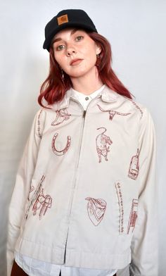 Upcycled hand embroidered jacket. Western Style Cotton Winter Outerwear, Western Style Long Sleeve Cotton Outerwear, Western Style Long Sleeve Outerwear For Western-themed Events, Casual Fall Outerwear For Western-themed Events, Vintage Long Sleeve Outerwear For Rodeo, Western Jacket, Country Concerts, Country Concert, Womens Jackets