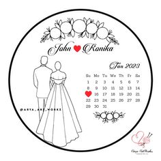 a wedding calendar with a couple in love