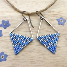 Blue Triangle Earrings For Gift, Modern Handmade Triangle Jewelry, Nickel Free Triangle Metal Earrings, Nickel-free Metal Triangle Earrings, Native Earrings, Power Colors, Brick Stitch Earrings, Beaded Earrings Patterns, January 20