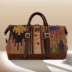 Handwoven kilim with genine Leather Kilim Bag, Cabin Bag, Carpet Bag, Handmade Clothing, Duffel Bags, Travel Duffel, Duffel Bag Travel, Handwoven Kilim, Boho Bag