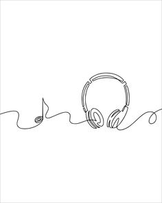 a line drawing of headphones and music notes