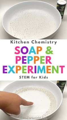 two white bowls filled with soap and pepper experiment