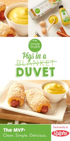 an advertisement for a new product called pigs in a blanket, with images of different foods