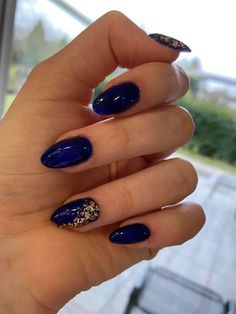 Blue Foil Nails, Acrylic Overlay Nails, Blue And Gold Nails, Blue Gold Nails, Gel Overlay Nails, Gold Gel Nails, Hoco Nails, Overlay Nails