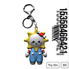 a cartoon character keychain with a hello kitty figure on it's side