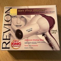 Ionic Pro Stylist Hair Dryer, 1875-Watts Purple Nib New In Box New Ionic Technology Reduces Drying Time Hair Looks Shinier, Feel Softer With Less Frizzies Quiet And Powerful Model Rv484 Revlon Ionic Hair Dryer, Revlon Curling Iron, Hair Dryer Styler, Revlon Hair Dryer, Hair Dryer Accessories, Ionic Hair Dryer, Mirrored Wallpaper, Light Blue Sweater, Box Color