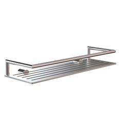 a stainless steel shelf with two handles on it and one hand rail in the middle