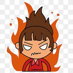 a cartoon character with an angry look on his face, which is surrounded by flames