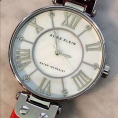 Beautiful Mother Of Pearl Dial Anne Klein Watch Silver, Roman Numerals, Anne Klein, Accessories Watches, Mother Of Pearl, Wrist Watch, Women Accessories, Silver, Women Shopping