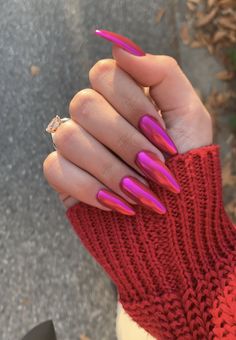 Simple Stiletto Nails, Nail Design Glitter, Pink Chrome Nails, Pink Chrome, Stiletto Nails Designs, Chrome Powder, Uñas Acrilicas, Pink Nail