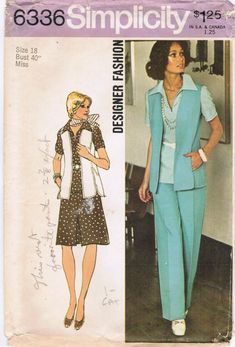 a woman's suit and pants sewing pattern from the 1960s, with an image of her