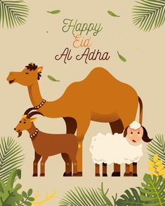 happy eid al adha with sheep and camel