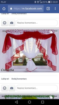 an image of a red and white curtain on a facebook page with the caption's name below it