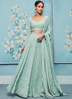 Mint Colour Lehenga, Mint Colour Dress, Simple Lehenga Designs Classy, Mint Lehenga, Simple Lehenga Designs, Mint Green Lehenga, Matching Lehenga