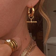 Ensa Circle and Bar Hoop Earrings Thick Gold Hoop Earrings, Thick Gold Hoops, Medium Hoop Earrings, Chunky Hoop Earrings, Anthropologie Jewelry, Bar Pendant, Bar Earrings, Huggie Hoop Earrings, Single Earring