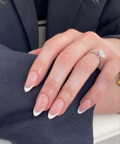 French Tip Bridal Nails Almond, Acrylic Nails Small Nail Bed, Subtle Graduation Nails, Narrow French Tip Nails, Bridal French Tip Nails, Dainty French Tip Nails, Slim French Tip Nails, Simple Nails French Tip, White French Tip Nails Almond