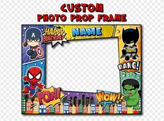 a birthday frame with the name and image of spiderman, batman, captain america