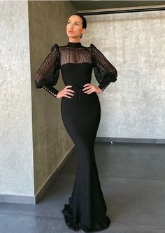 black long Evening prom Dress cg17783 – classygown 2021 Prom Dresses, High Neck Long Sleeve, Prom Party Dresses, Prom Dresses Long, Mermaid Formal Dress, Elegant Dresses, Perfect Dress