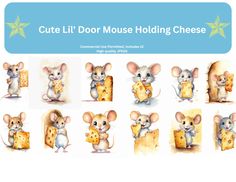 a mouse with cheese on it's back and some other pictures in the background