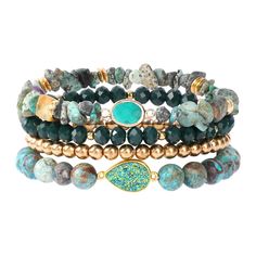 PRICES MAY VARY. ♥BOHEMIAN TURQUOISE BRACELETS♥ Trendy, elegant and chic, the bohemian beaded bracelet set consists of 2 pcs African turquoise stone beads bracelets with gorgeous charm, a gold spacer beads bracelet and a dark green faceted beads bracelet. The stackable bohemian beaded bracelets will go with a variety of styles of dress and your daily look. Suitable for both women and men, boys and girls. ♥HIGH QUALITY MATERIAL♥ The bohemian stretch beaded bracelets are made of mixed natural turq Adjustable Stackable Beads As A Gift, Bohemian Stackable Charm Bracelet With Round Beads, Bohemian Stackable Crystal Bracelet For Gift, Bohemian Stackable Crystal Bracelet As Gift, Bohemian Stackable Charm Bracelet, Bohemian Stackable Adjustable Charm Bracelet, Stone Beaded Bracelets, African Beaded Bracelets, Bohemian Beaded Bracelet