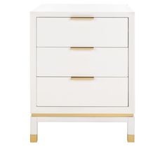 a white and gold dresser with three drawers