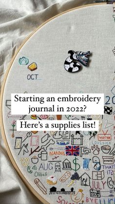 an embroidery project with the text starting an embroidery journal in 2020? here's a supplies list