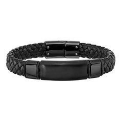 Your style will stand out when you wear this handsome men's stainless steel and braided black leather bracelet. Your style will stand out when you wear this handsome men's stainless steel and braided black leather bracelet. Length: 8.25 in. Metal: stainless steel Plating: black ion plated Finish: polished Additional details: braided black leather Packaging: boxed Size: One Size. Color: Multicolor. Gender: male. Age Group: adult. Modern Leather Braided Bracelets, Modern Black Leather Bracelet With Stainless Steel Clasp, Modern Braided Leather Bracelets With Black Band, Modern Leather Braided Bracelet With Black Band, Modern Stainless Steel Leather Bracelet With Black Band, Black Leather Bracelet With Leather Strap, Black Leather Wristband With Bracelet Strap, Black Leather Bracelets With Leather Strap, Black Leather And Stainless Steel Adjustable Bracelet