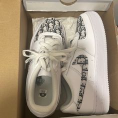 Brand New! Never Worn! Custom Airforce 1s, Luxury Nike Custom Sneakers For Streetwear, Designer White Nike Custom Sneakers, Dior Air Force, White Nike High Tops, Nike Air Force White, Nike Shoes Custom, Dior Nike, Nike Air Monarch Iv