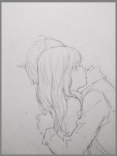 a pencil drawing of two people facing each other with one holding the other's head