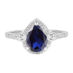 Add this stunning sterling silver lab-created sapphire ring to your jewelry collection. Click on this JEWELRY & WATCHES GUIDE to learn about fit, styles, materials and more! Add this stunning sterling silver lab-created sapphire ring to your jewelry collection. Click on this JEWELRY & WATCHES GUIDE to learn about fit, styles, materials and more! FEATURES Ring width: 19 mm. Shank style: solitaire Band fit: comfort fit Nickel free Metal: sterling silver Plating: rhodium Finish: polished Packaging: boxedSTONE DETAILS Stone type: lab-created blue sapphire, lab-created white sapphire Total weight: 2 1/5 ct. Center stone weight: 2 ct. Center stone size: 9 mm. x 7 mm. Shape: pear, round Setting: prong Gemstones may have been treated to enhance their appearance. Special care may be required. Pleas Teardrop Sapphire Ring With Accent Stones For Formal Events, Teardrop Sapphire Ring For Formal Occasions, Formal Teardrop Sapphire Ring With Accent Stones, Classic Teardrop Sapphire Ring, Formal Sapphire Teardrop Ring, Formal Teardrop Sapphire Rings, Silver Sapphire Ring With Pear-shaped Cubic Zirconia, Pear-shaped Cubic Zirconia Sapphire Ring, Formal Teardrop Birthstone Rings