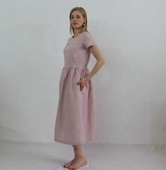 "Spring dress, Write the selected color in the message Handmade item Made to order Handmade dusty rose linen dress with short sleeves and 2 pockets , perfect for casual wear and suitable for any occasion in any season Details: - 100% natural linen produced in Europe ; - medium weight (180 gram per square meter); - color: dusty rose, could be any from our colors catalog (color samples at the photo); Made to order, approximately a few days, If you have any questions please message me and I will be Pink Linen Dress With Short Sleeves, Pink Short Sleeve Linen Dress, Pink Relaxed Fit Midi Dress With Short Sleeves, Pink Short Sleeve Dress With Pockets, Pink Dresses With Pockets And Relaxed Fit, Pink Knee-length Midi Dress With Pockets, Pink Short-sleeved Linen Dress, Pink Summer Midi Dress With Pockets, Pink Linen Short Sleeve Dresses