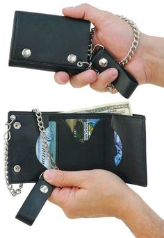 Trifold Chain Wallet #WC30423 Wallet With Chain, Mens Wallet, Leather Travel Bag, Chain Wallet, Leather Skin, Leather Hats, Unique Boutique, Leather Gifts, Leather Wallet Mens